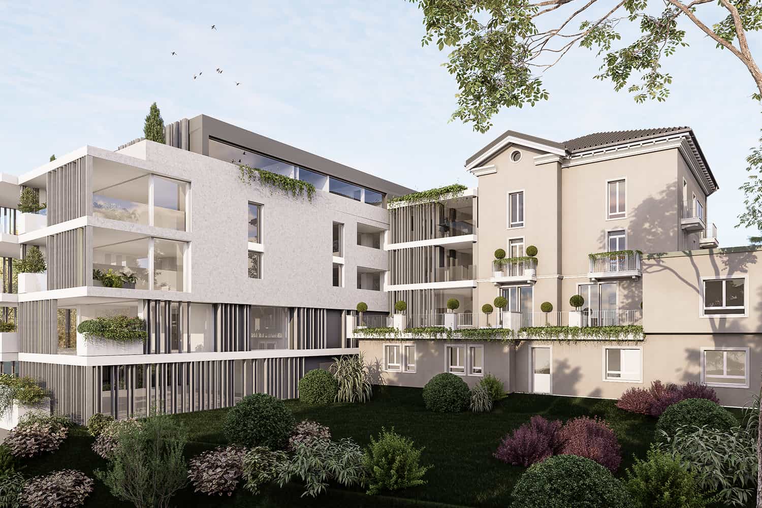 Render esterno di un complesso residenziale moderno
